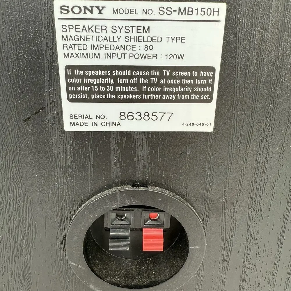 Sony SS-MB150H Bookshelf Speakers Pair 8 Ohm 120W Tested Great Sound w/ Grills